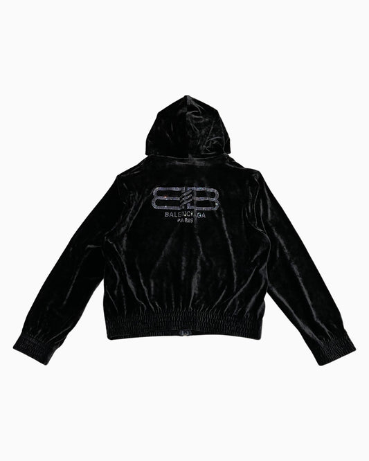 Balenciaga BB Paris Strass Logo Velvet Zip Up Hoodie