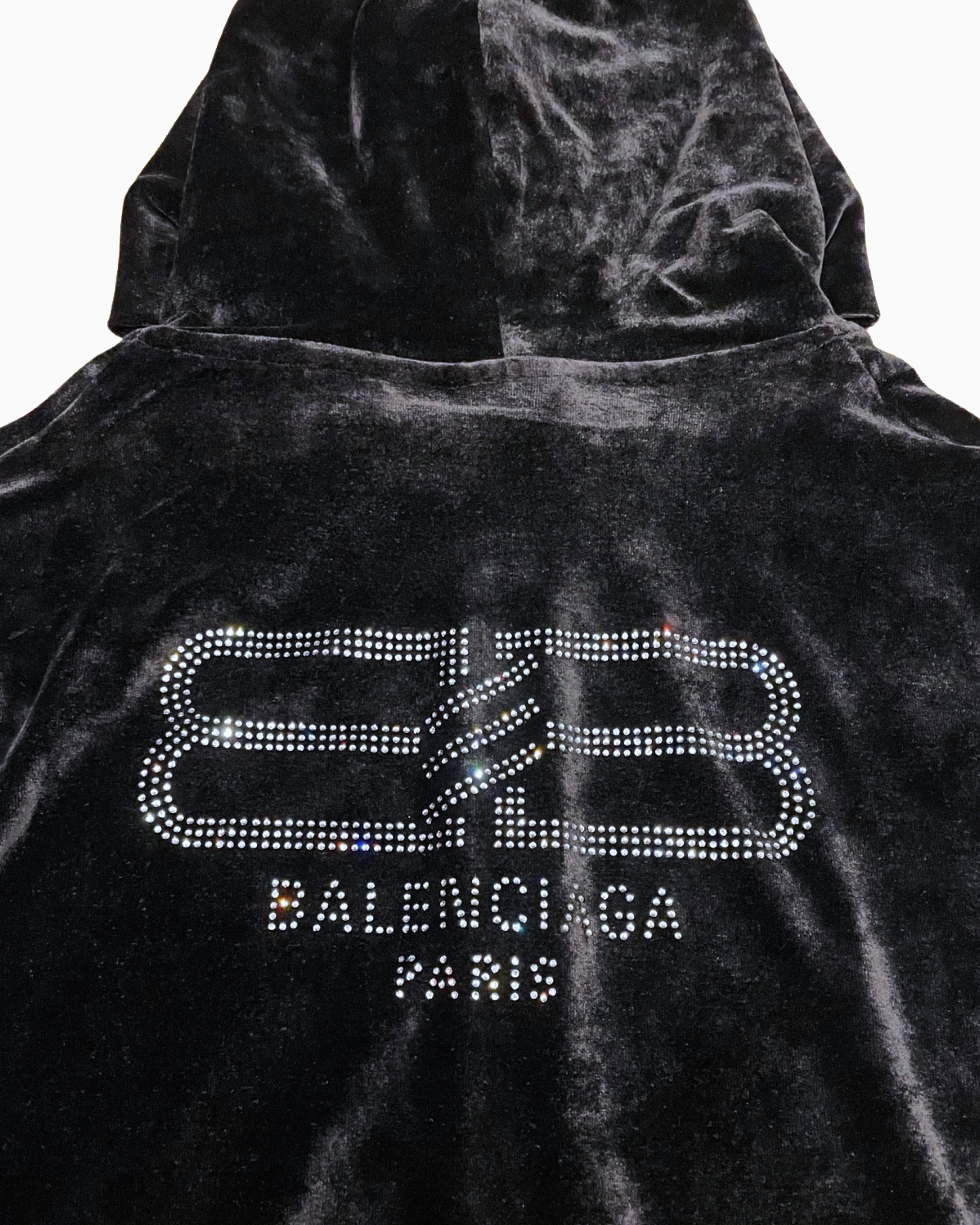 Balenciaga BB Paris Strass Logo Velvet Zip Up Hoodie – FUTURO