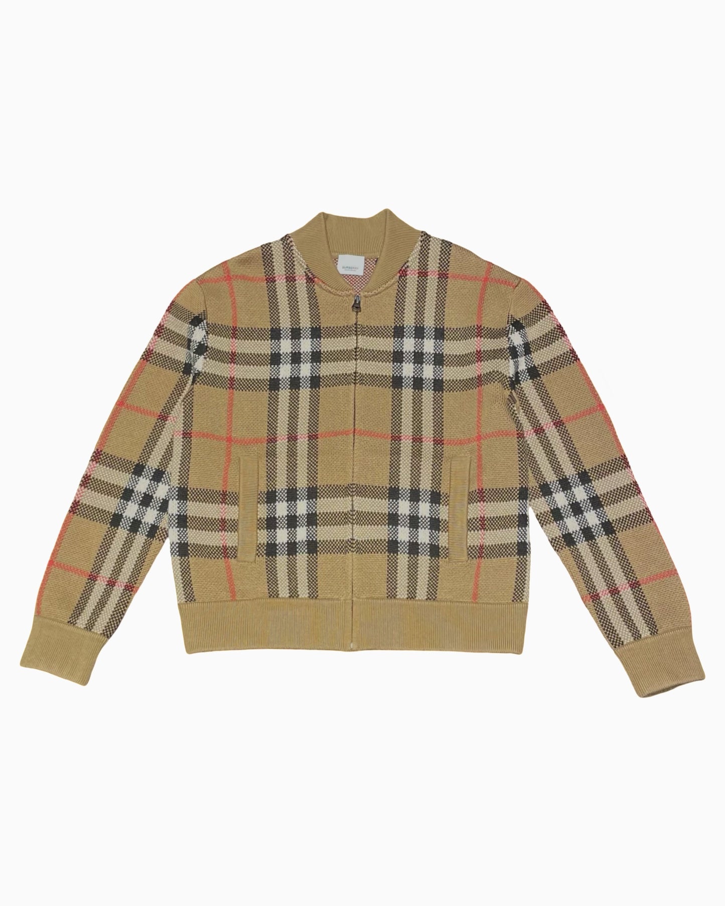 Burberry Wool Check Knit Bomber Jacket