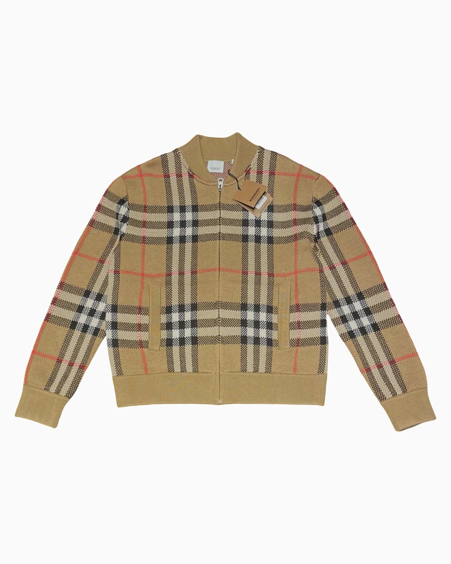 Burberry Wool Check Knit Bomber Jacket