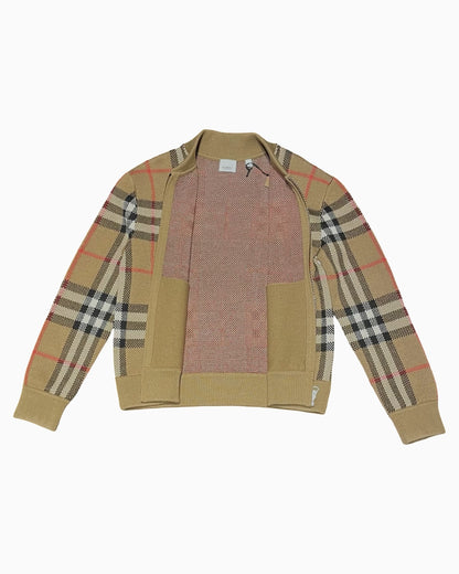 Burberry Wool Check Knit Bomber Jacket