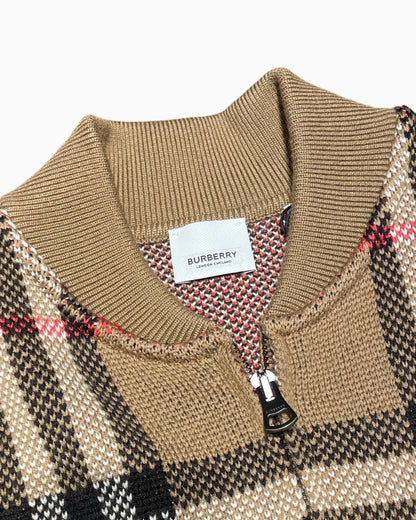 Burberry Wool Check Knit Bomber Jacket