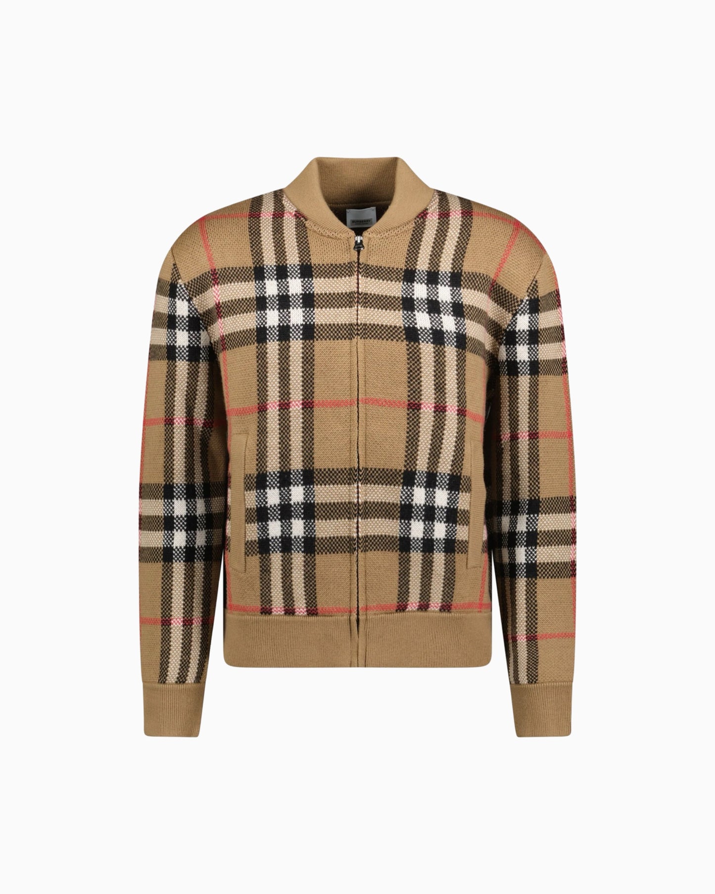 Burberry Wool Check Knit Bomber Jacket