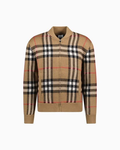 Burberry Wool Check Knit Bomber Jacket