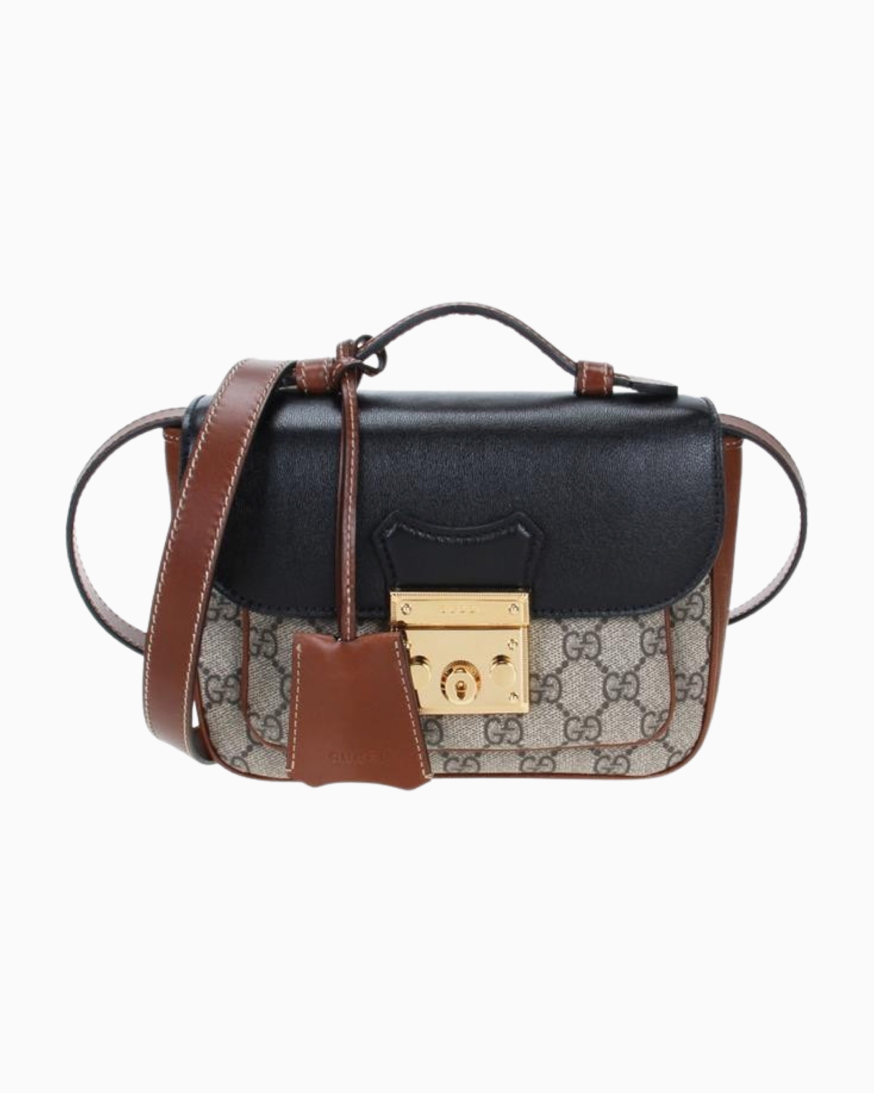 Gucci Brown/Beige GG Supreme Canvas and Leather Small Padlock