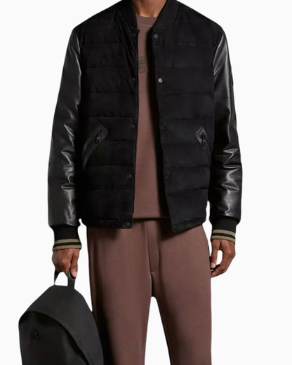 Moncler Chalanches Suede and Leather Bomber Jacket