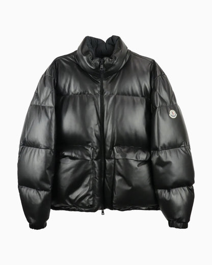 Moncler Merope Leather Short Down Bomber Jacket