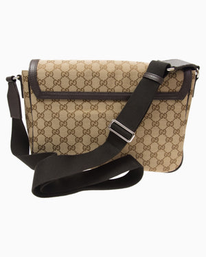 Gucci in GG Brown and Beige Canvas Messenger Bag For Sale at
