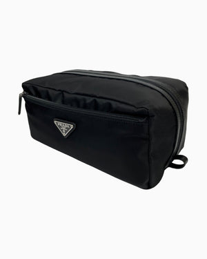 Prada Toiletry Bag Black Nylon & Saffiano Leather Top Handle